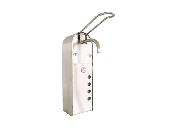 Lockable soap and disinfectant dispenser made of stainless steel