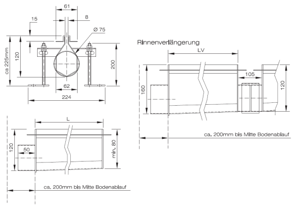 Slotted gutter system for bathrooms - 62mm