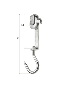 Roller hook for flat steel tracks roller Ø 90 - with side hook